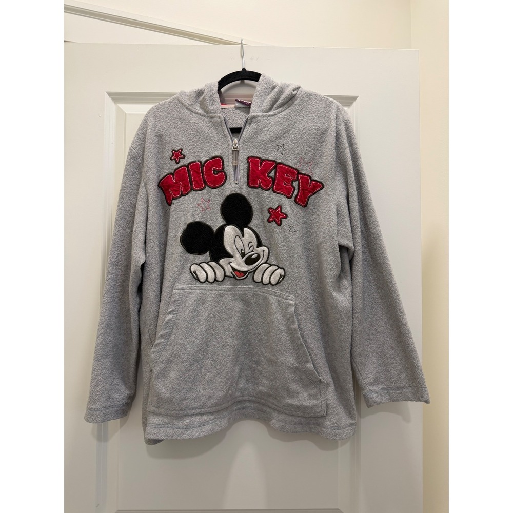 Vintage Disney Mickey Mouse Grey Fleece Quarter Zip Hoodie Sweatshirt 2XL
